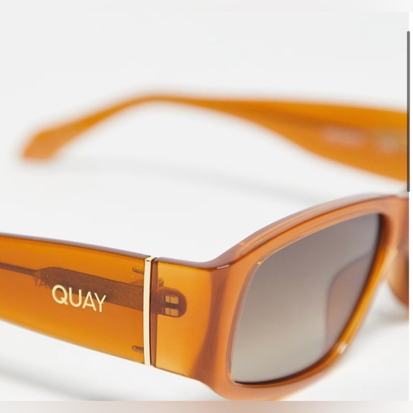 Quay No Envy‎ caramel rectangular edgy wrapped sunglasses new with acrylic case - Picture 3 of 10